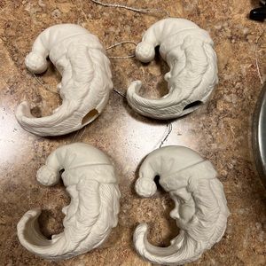 Set of 4 Porcelain Handmade Moon Face Santa Christmas Ornaments